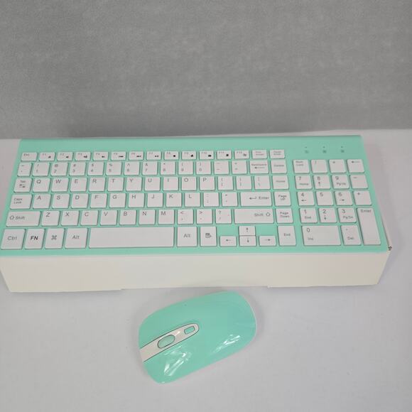 JoyAccess Slim Wireless JKB2B Keyboard & Mouse Combo - Aqua w/White Keys - Picture 1 of 16